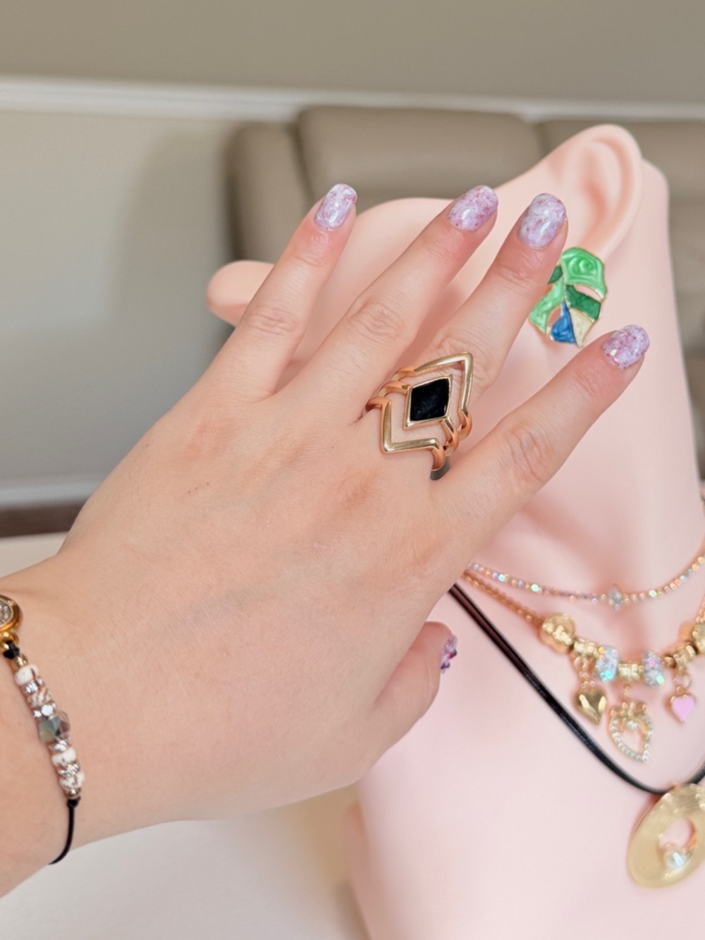 Gold Geometric Black Stone Ring